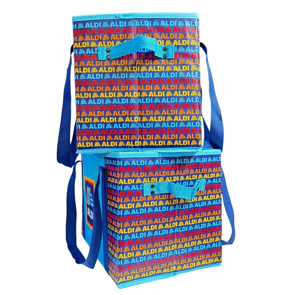 ALDI‎ Collapsible Box Bags 2 Pack 14x10x11 Blue Navy Colorful NWT